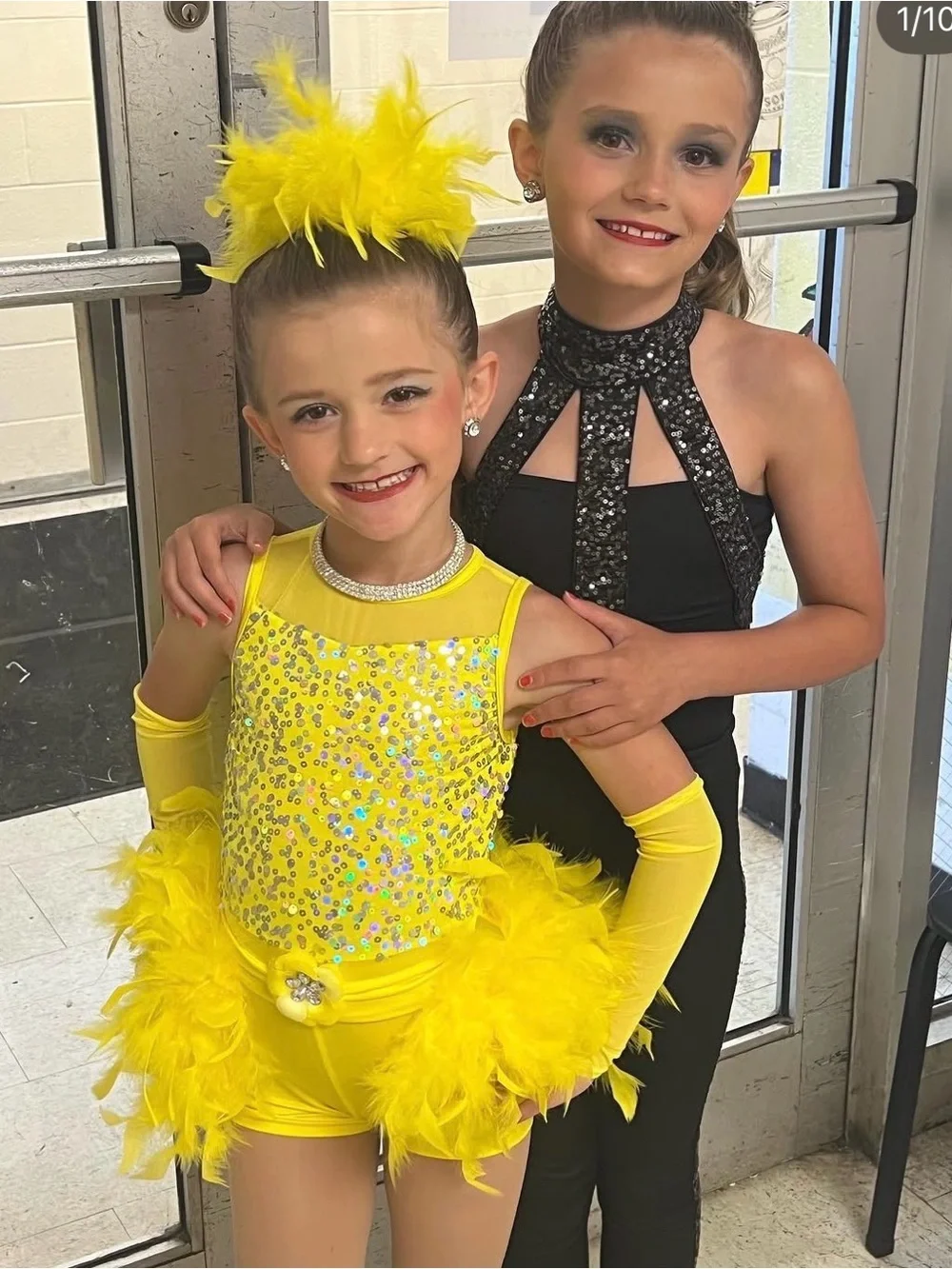 Weissman Yellow Feathered Sequin Dance Costume